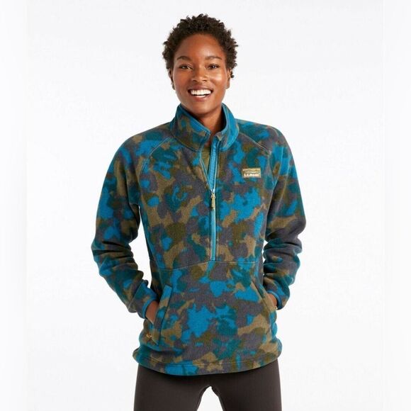 L.L. Bean blue mountain classic camo fleece quarter zip sweater size medium reg - Picture 2 of 10